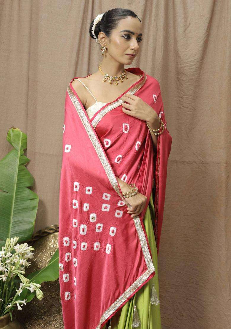 Pink Modal Printed Saree without Blouse for Women Festive Wear - Indya