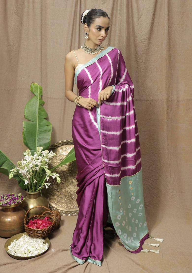 Purple Modal Printed Saree without Blouse for Women Festive Wear - Indya