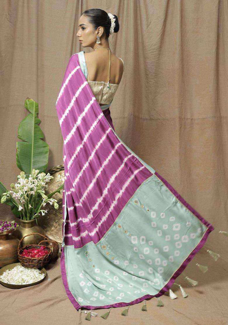 Purple Modal Printed Saree without Blouse for Women Festive Wear - Indya