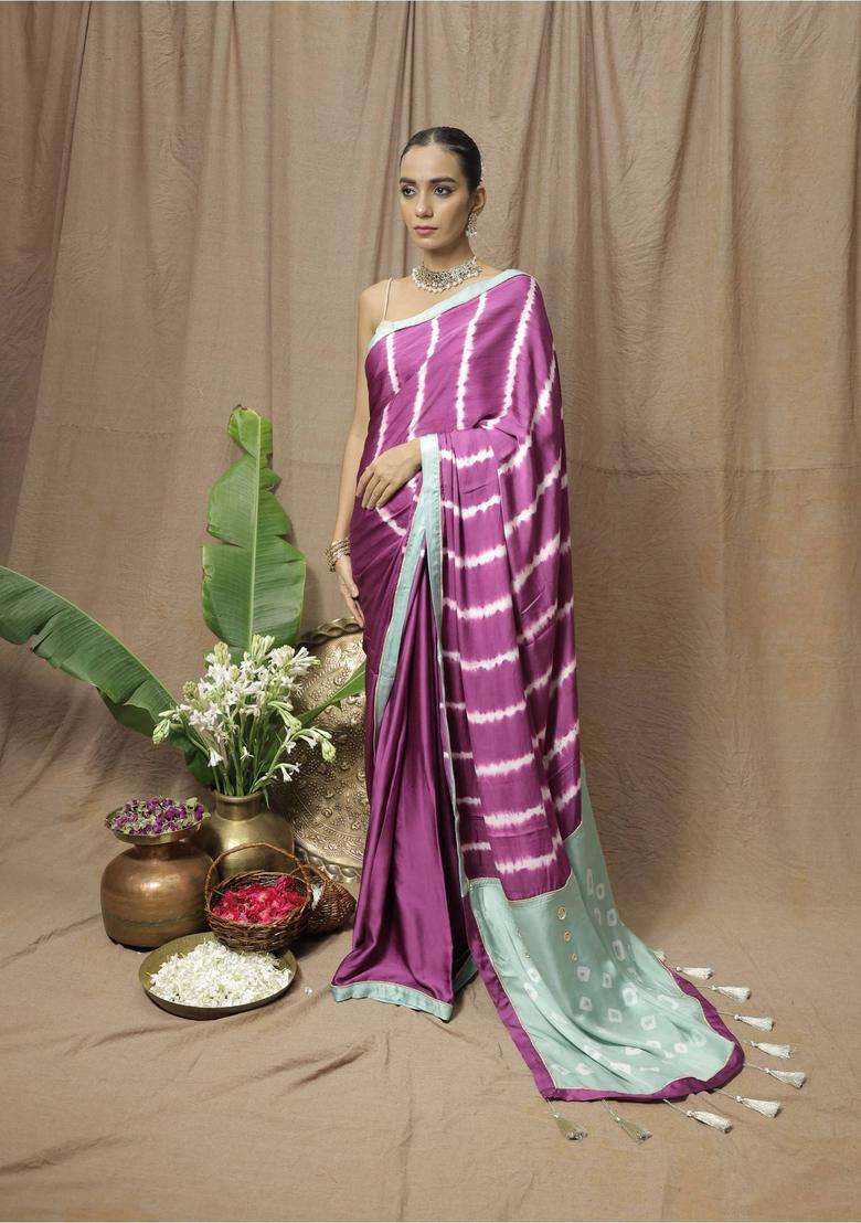 Purple Modal Printed Saree without Blouse for Women Festive Wear - Indya