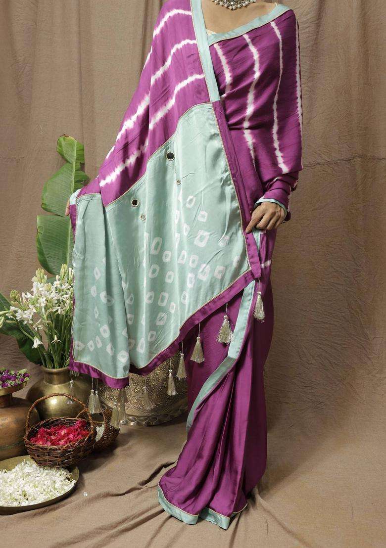 Purple Modal Printed Saree without Blouse for Women Festive Wear - Indya