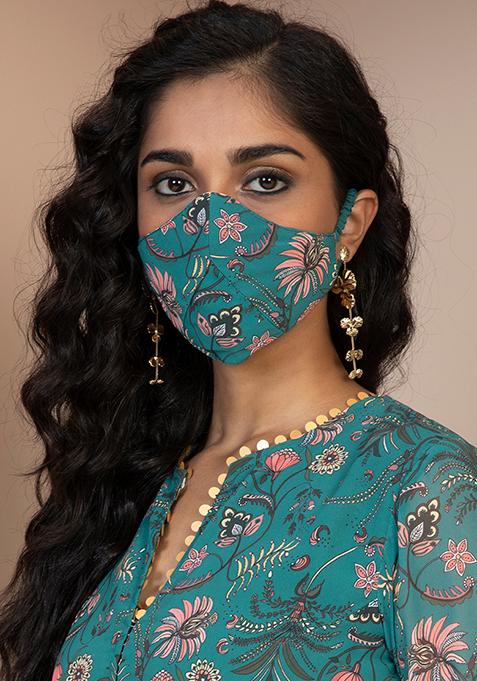 Payal Singhal for Indya Teal Floral Mask 