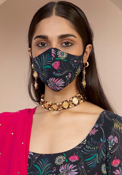 Payal Singhal for Indya Black Floral Mask 