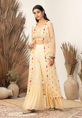 Women Indian kurta dress dupatta cotton palazzo Top sharara blouse Combo Ethnic 