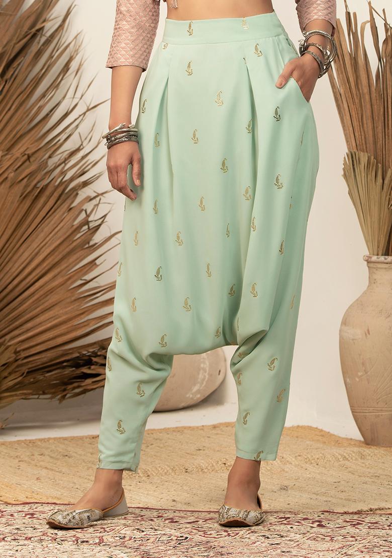 Dark green pleated shirt with dhoti pants – Lady Selection Inc