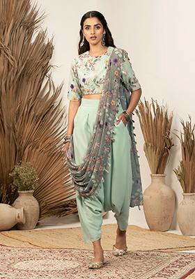 Buy Janasya Peacock Green Printed Kurti Dhoti Pant Set for Women Online   Tata CLiQ