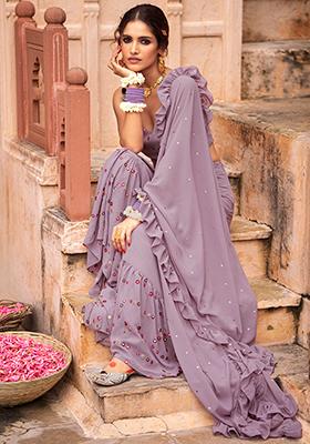 Payal Singhal for Indya Lavender Ruffled Embellished Dupatta 