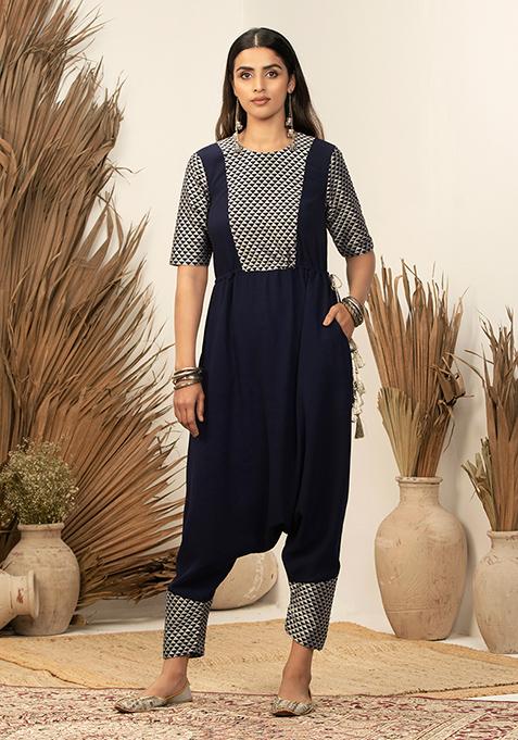 Payal Singhal for Indya Navy Embroidered Dhoti Jumpsuit