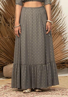 Payal Singhal for Indya Grey Foil Ruffled Lehenga Skirt 
