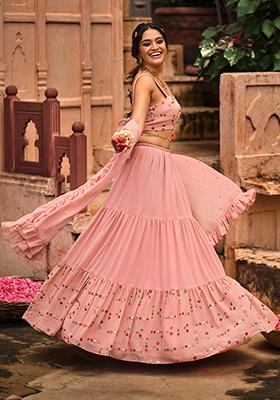 Payal Singhal for Indya Rose Pink Mirror Tiered Skirt with Can Can 