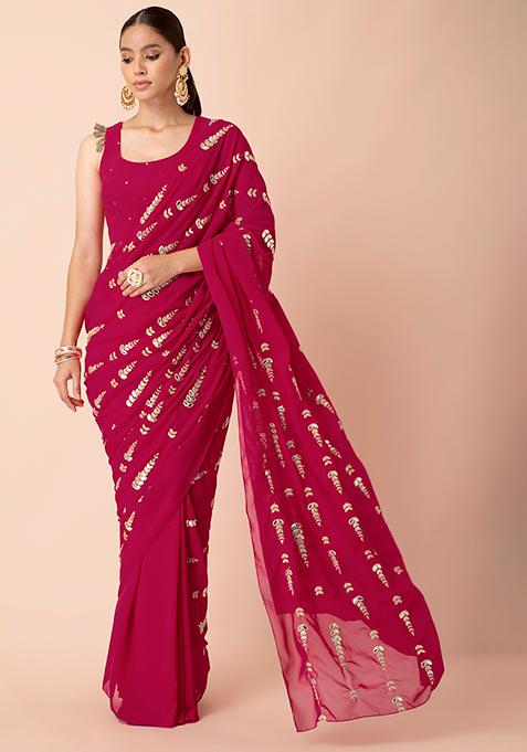 Payal Singhal for Indya Hot Pink Gota Pre-Stitched Saree