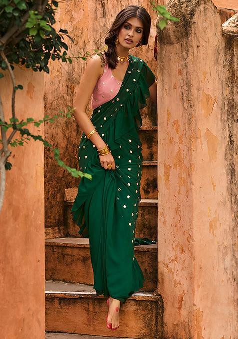 Payal Singhal for Indya Emerald Green Gota Pre-Stitched Saree