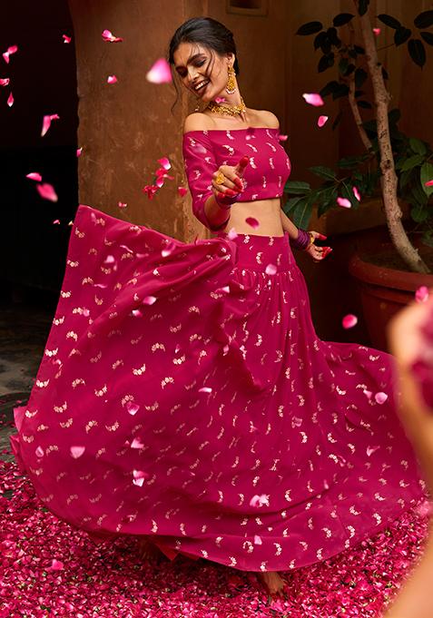 Payal Singhal for Indya Hot Pink Foil Kalidar Skirt 