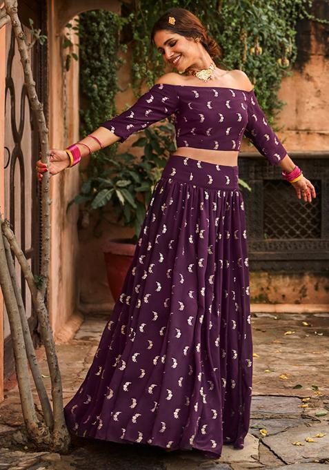 Payal Singhal for Indya Purple Foil Kalidar Skirt 