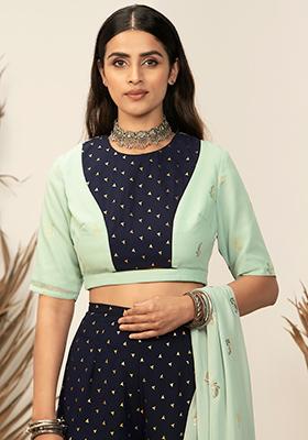 Payal Singhal for Indya Mint Foil Panelled Crop Top   