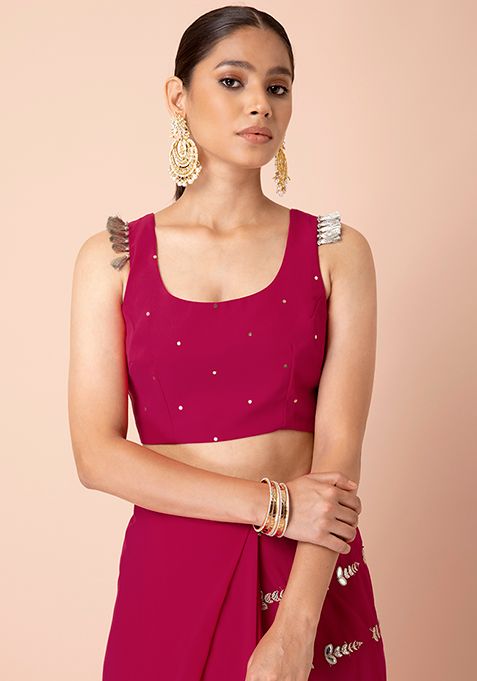 Payal Singhal for Indya Hot Pink Tasselled Embellished Crop Top