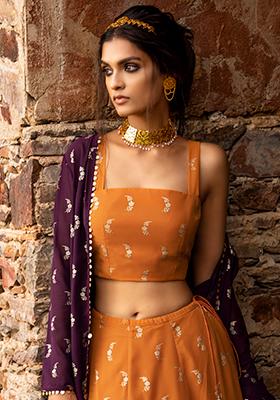 Payal Singhal for Indya Orange Foil Strappy Crop Top