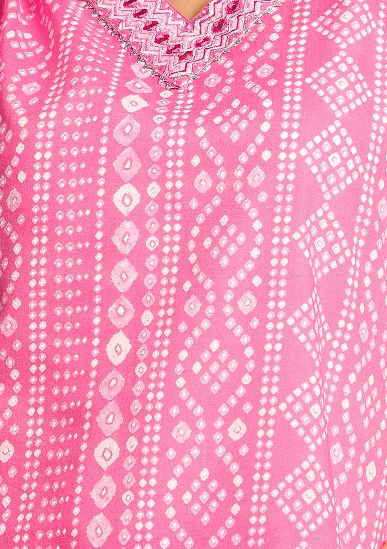 Pink Batik Stripe Print Cotton Kurta With Pants And Dupatta (Set of 3)