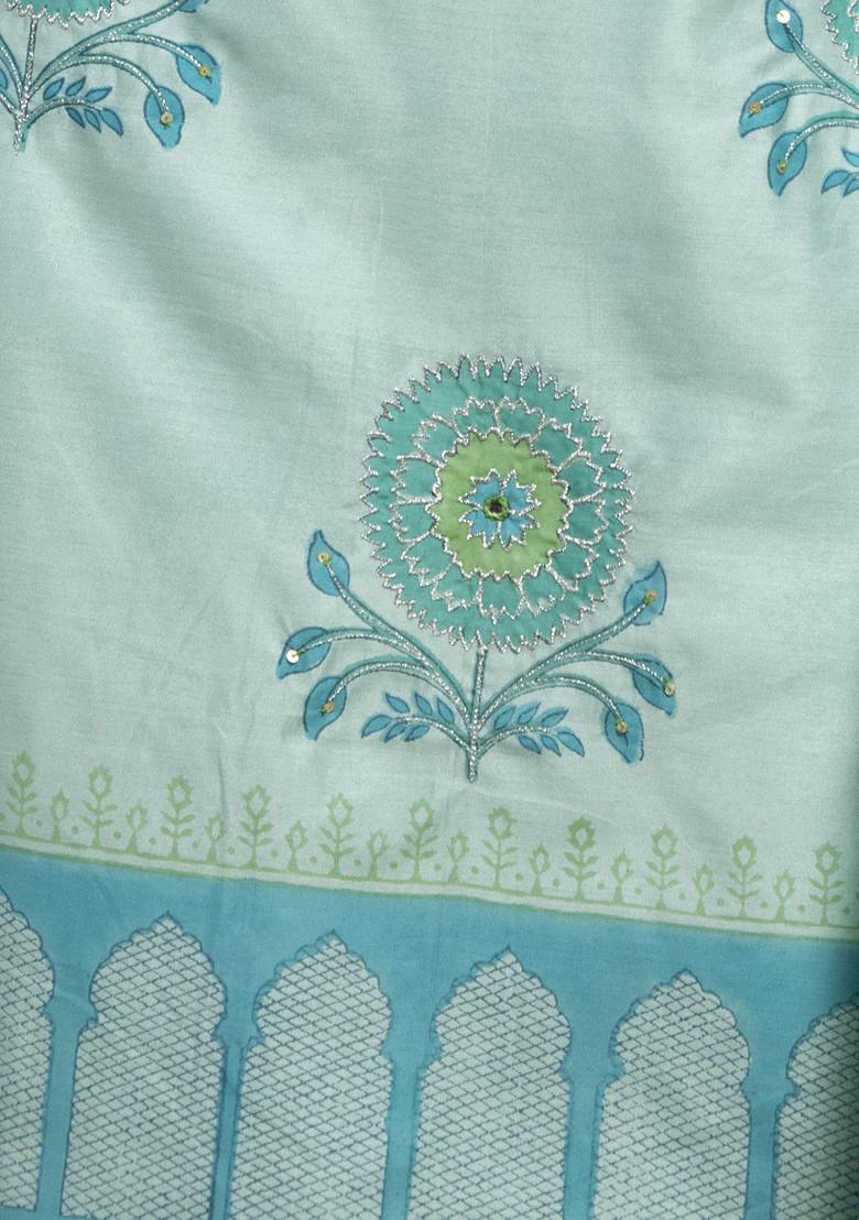 Green Block Print Cotton Straight Kurta With Pants And Dupatta (Set of 3)