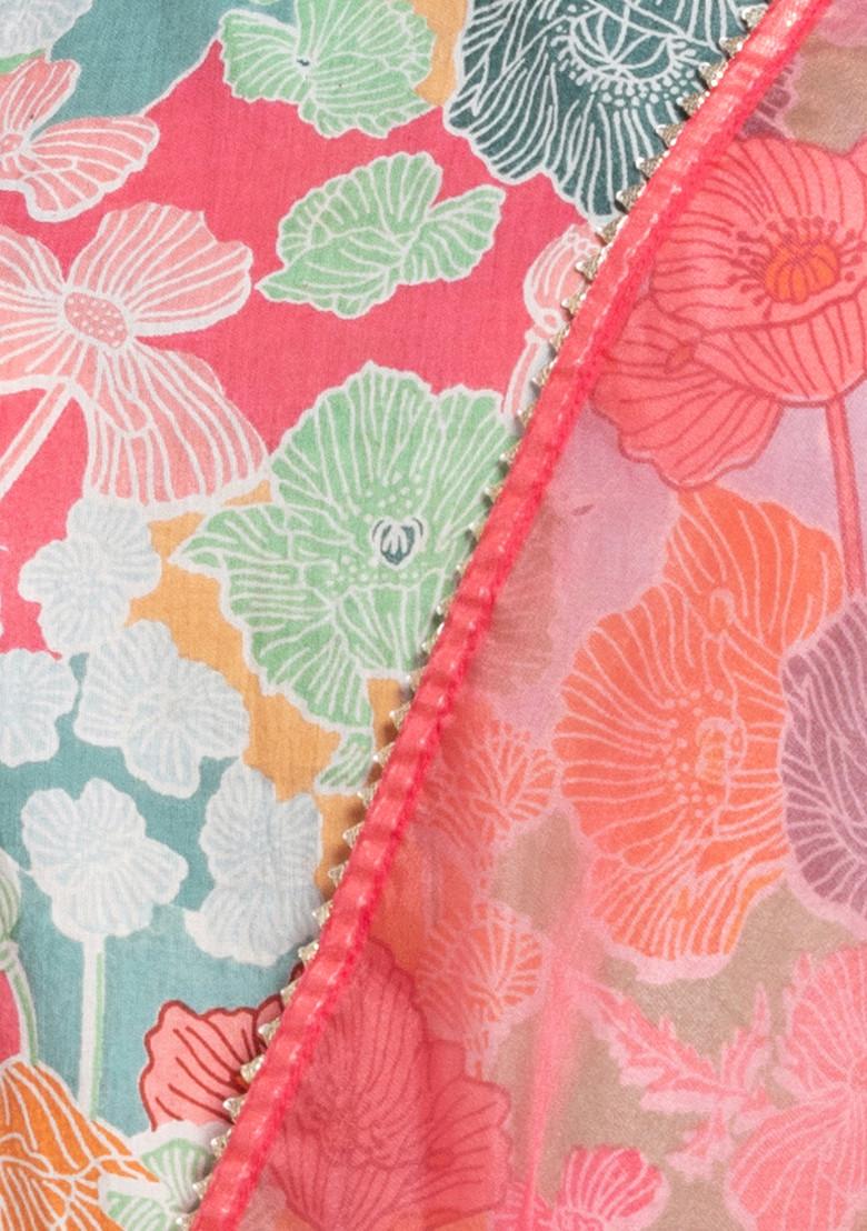 Green Floral Print Cotton Tiered Sharara With Kurta And Dupatta (Set of 3)