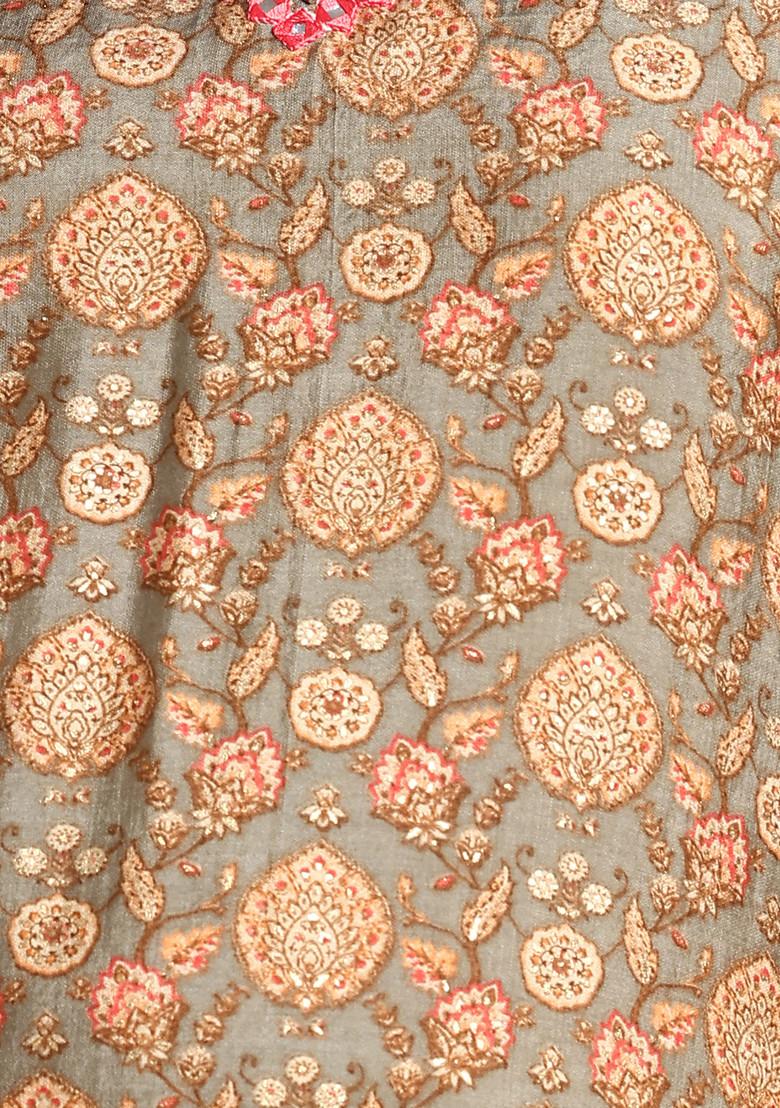 Green Abstract Floral Print Kurta With Pants And Organza Dupatta (Set of 3)