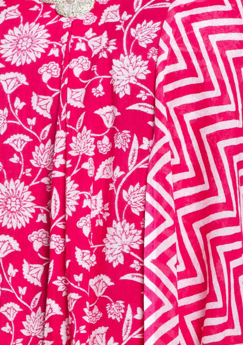 Pink Floral Print Rayon Kurta With Printed Pants And Dupatta (Set of 3)