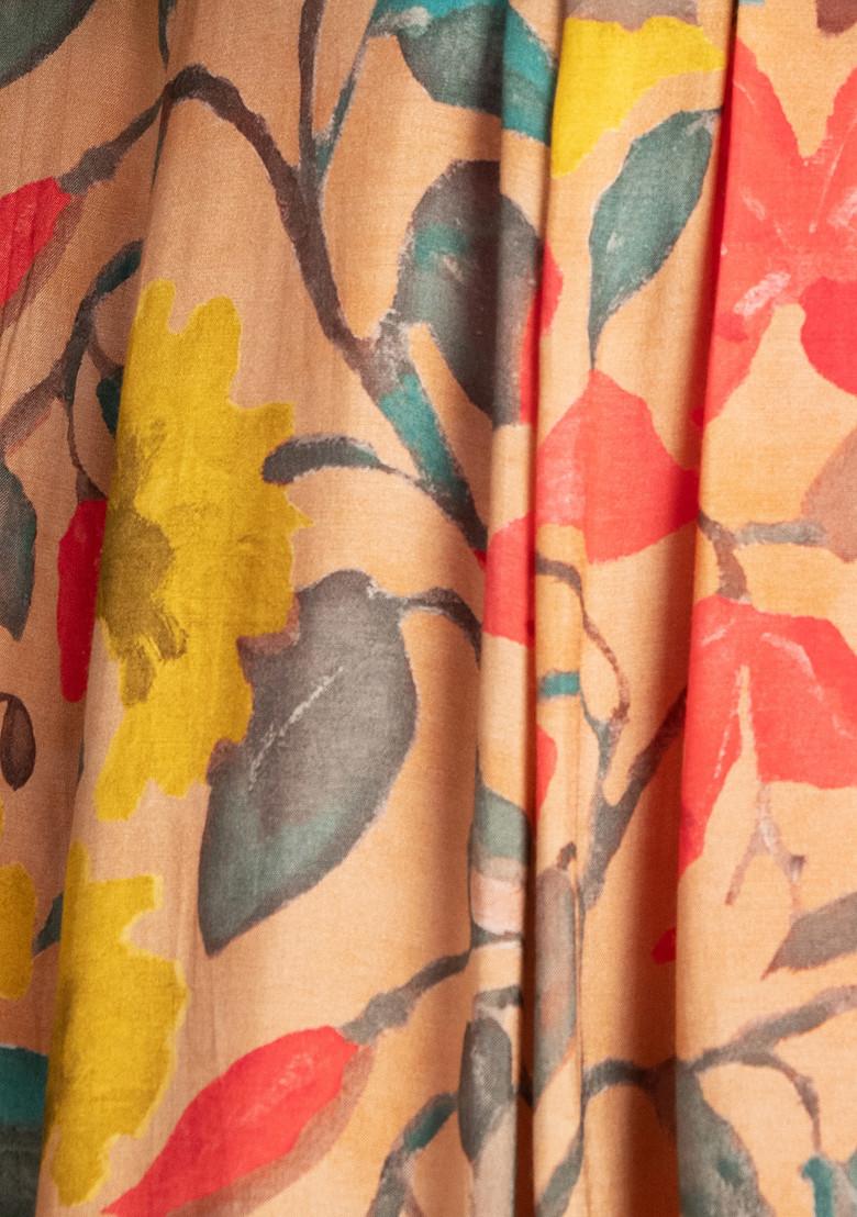 Pink Abstract Floral Print Muslin Kurta With Pants And Dupatta (Set of 3)