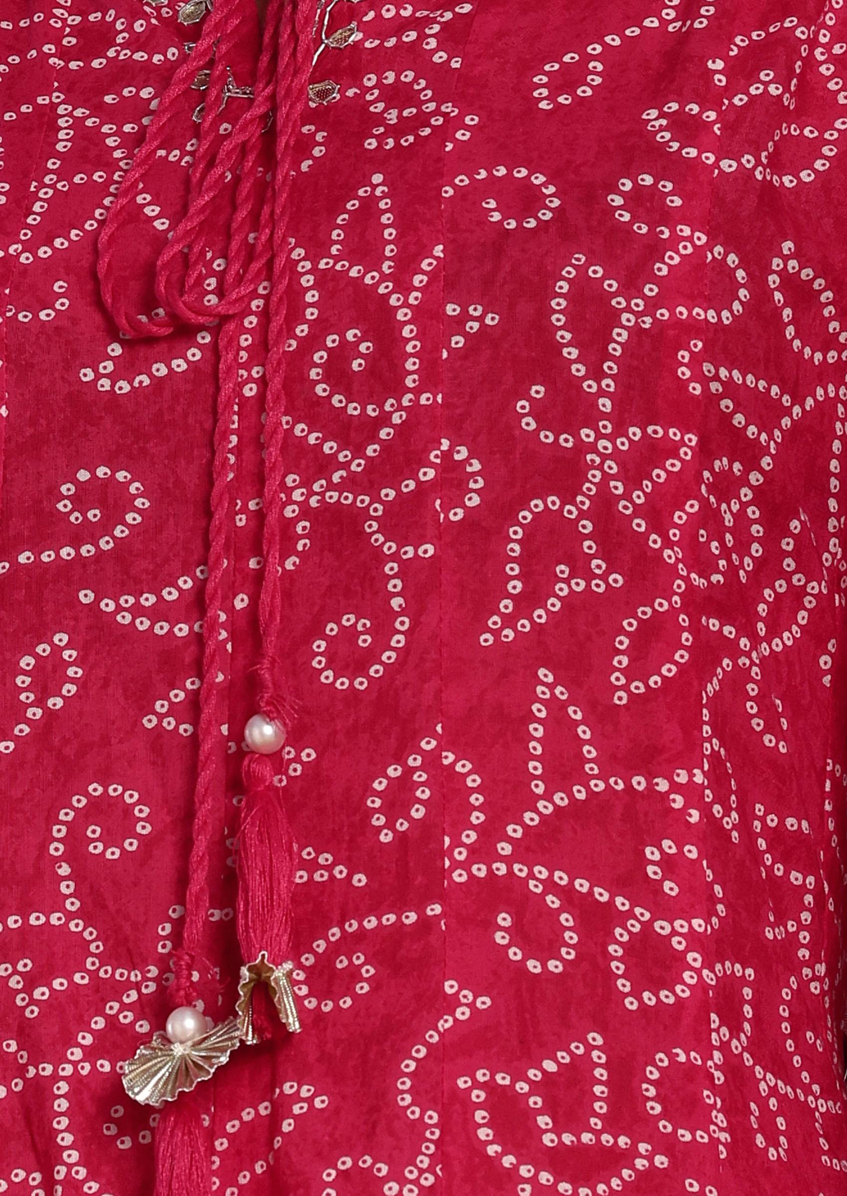 Buy Women Pink Bandhani Print Anarkali Kurta With Pants And Dupatta (Set Of  3) - Feed-Kurta-Sets - Indya