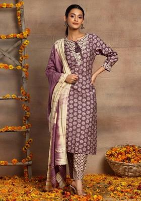 Brown Batik Print Gota Embroidered Muslin Kurta With Pants And Chanderi Dupatta (Set of 3) 