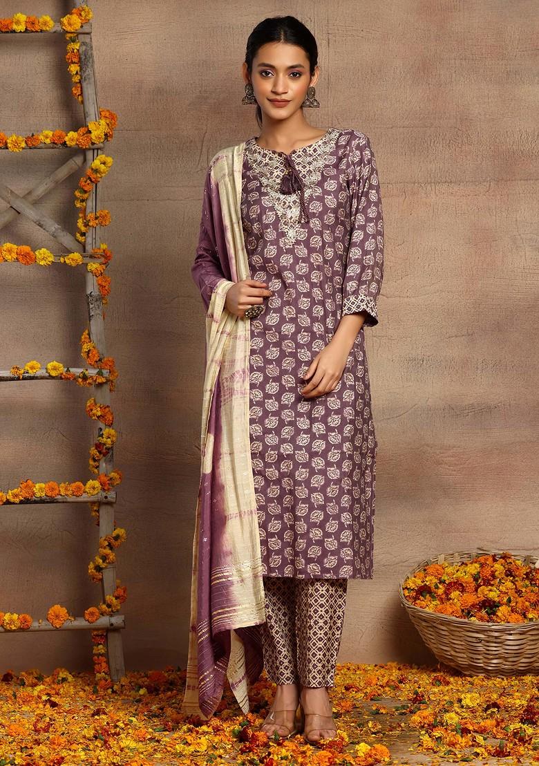 Brown Batik Print Gota Embroidered Muslin Kurta With Pants And Chanderi Dupatta (Set of 3) 