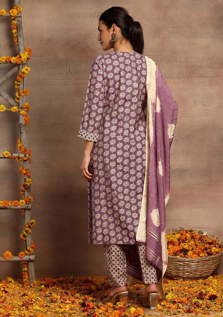 Brown Batik Print Gota Embroidered Muslin Kurta With Pants And Chanderi Dupatta (Set of 3) 