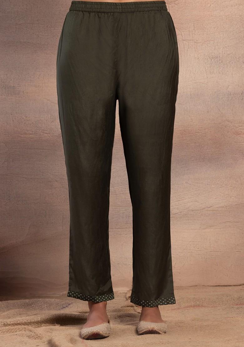 Olive Green Polka Dot Print Embroidered Kurta With Pants And Dupatta (Set of 3)