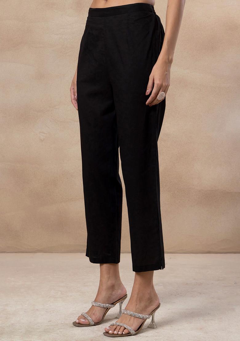 Black V-Neck Embroidered Cotton Kurta With Pants And Dupatta (Set of 3)