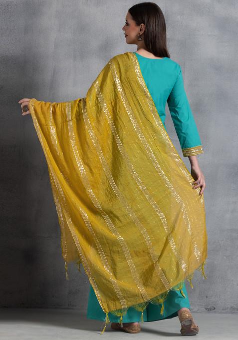 Mustard Yellow Jaal Organic Mulmul Dupatta