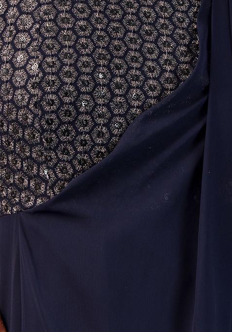 Navy Blue Cotton Zari Embellished Straight Kurta