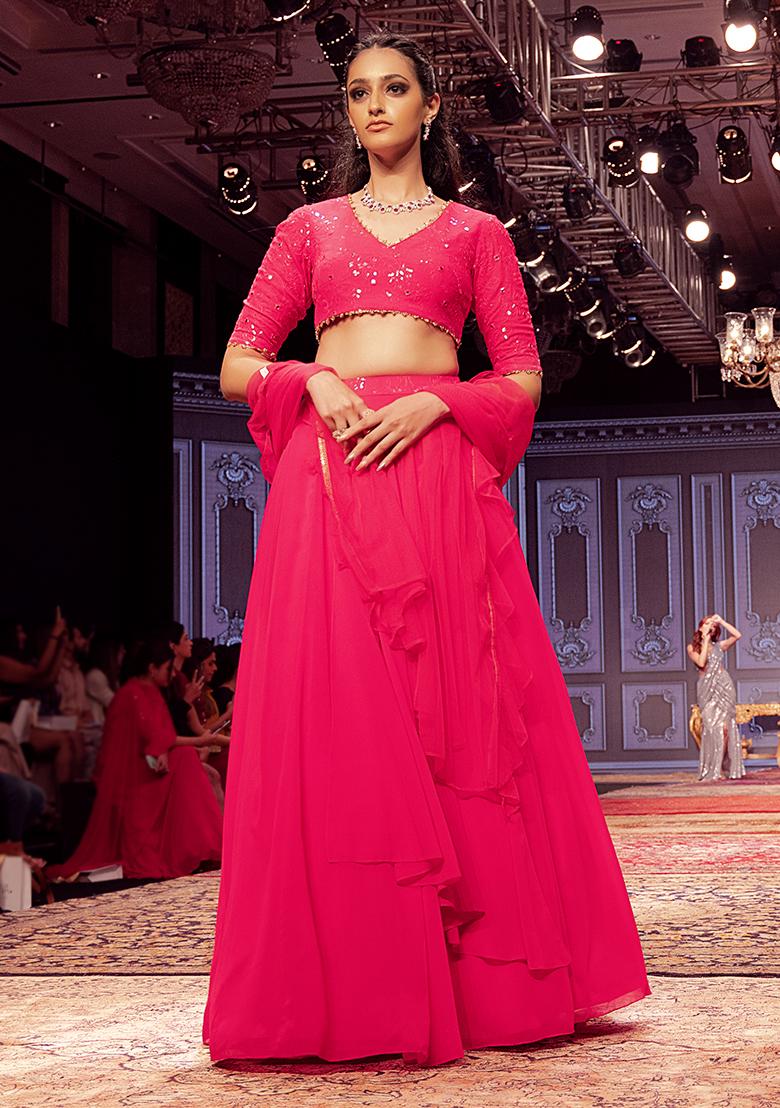 Buy Women Hot Pink Embroidered Draped Lehenga Skirt - Lehengas ...