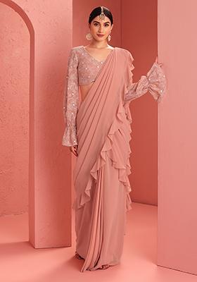 Multi-Colored Chiffon Floral Printed Pre-Stitched Lehenga Saree Set Design  by Lashkaraa at Pernia's Pop Up Shop 2023