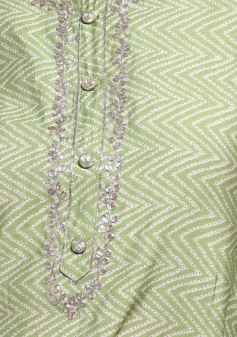 Light Green Bandhani Print Embroidered Neck Straight Kurta