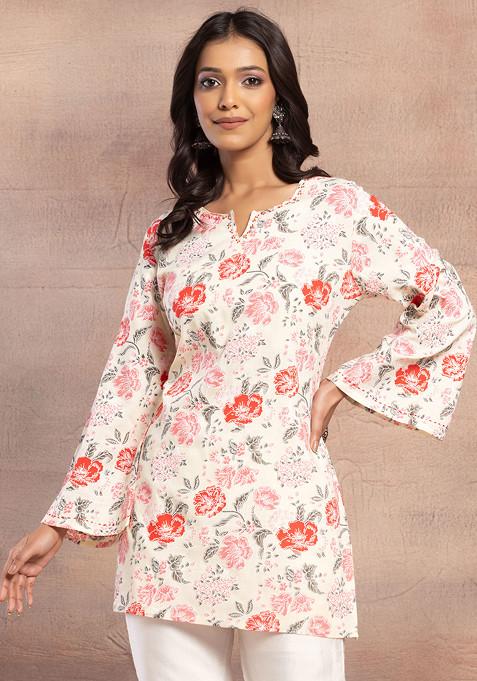 Short Sleeve Chikankari Kurta & Pants Set, Indian Readymade Cotton Straight  Kurti and Pajama, Women White Floral Embroidery Salwar Kameez - Etsy