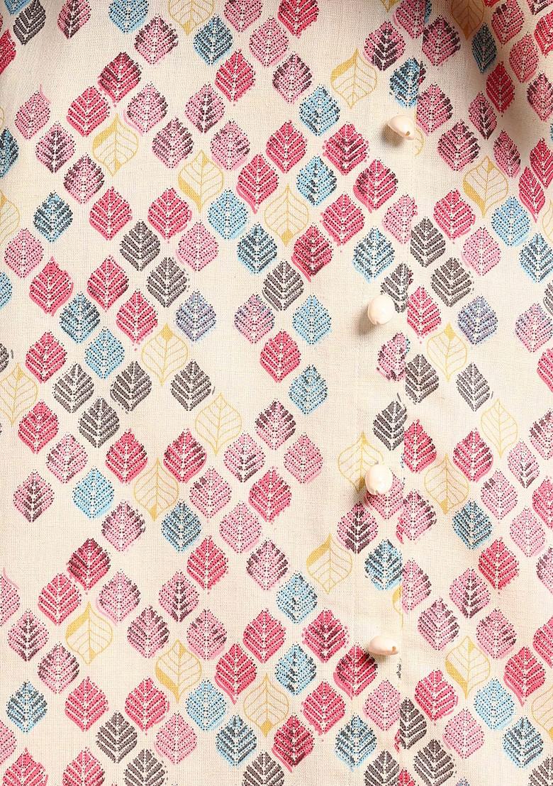 Off White Geometric Print Straight Kurta