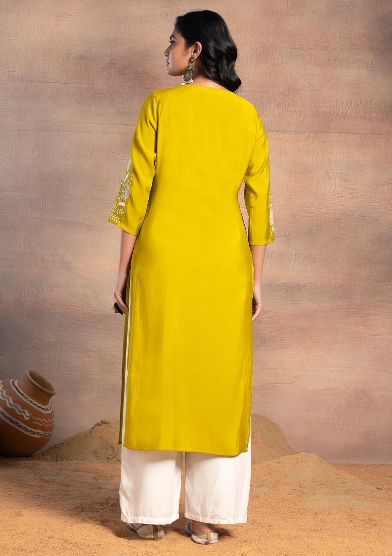 Green Thread Embroidered Muslin Straight Kurta