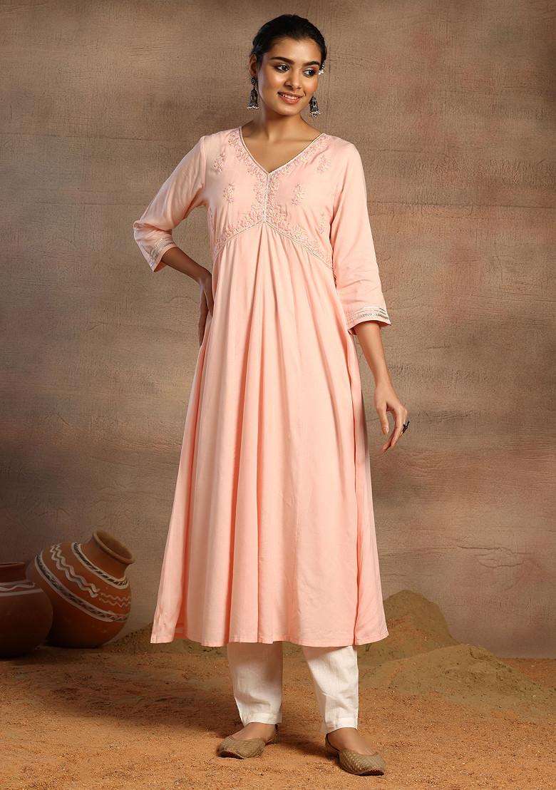 Blush Pink Thread And Gota Embroidered Rayon Kurta