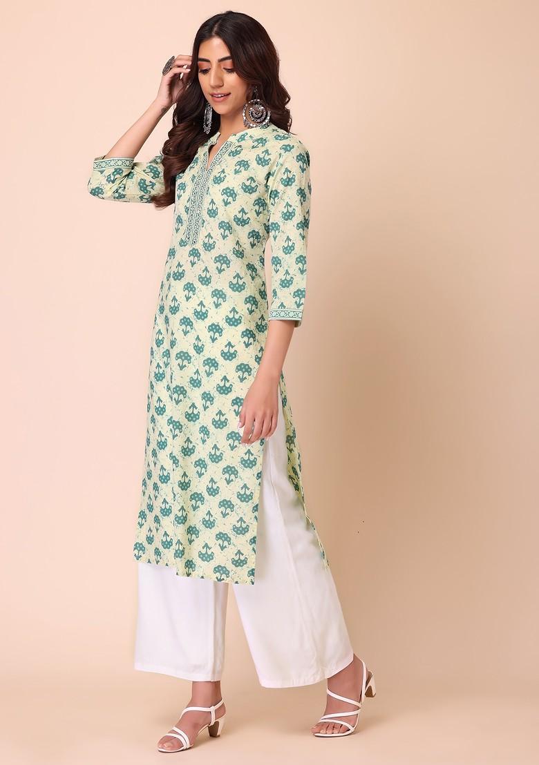 Ivory And Blue Batik Print Kurta