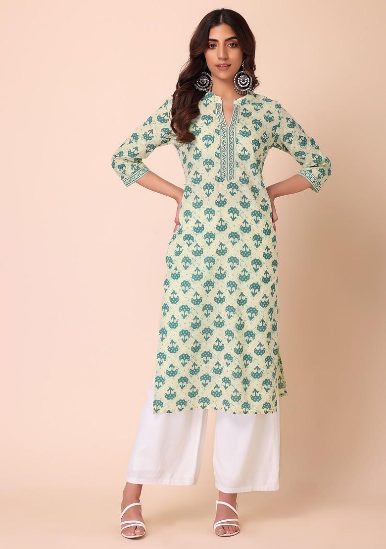 Ivory And Blue Batik Print Kurta