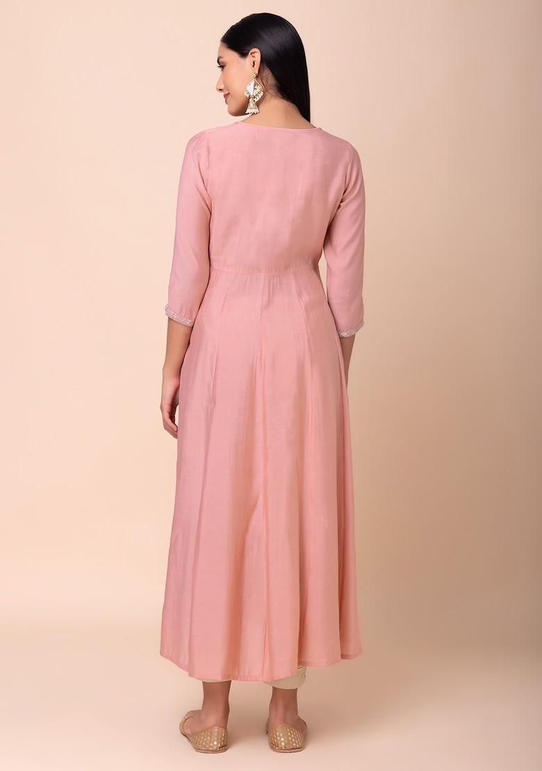 Pink Zari Embroidered Muslin Angrakha Kurta