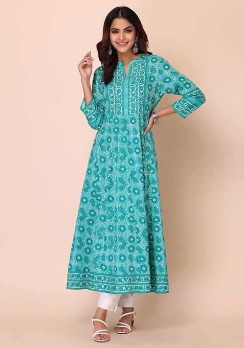 Sap Green Cotton Tiered Dress Kurta With Multicolour Printed Jacket And  Gota Patti Shop Online at Soch USA & Worldwide