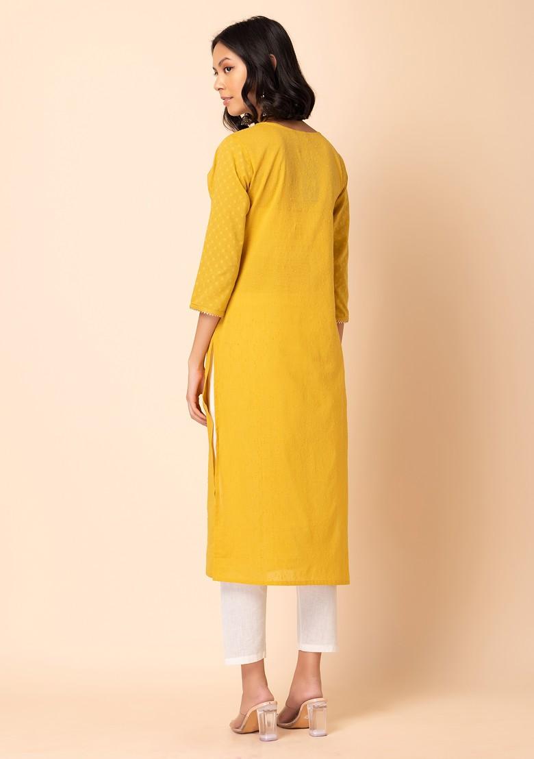 Yellow Tasseled  Cotton Straight Kurta