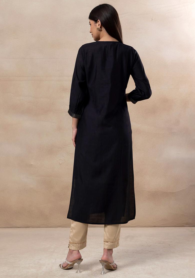 Black Zari Hand Embroidered Chanderi Kurta