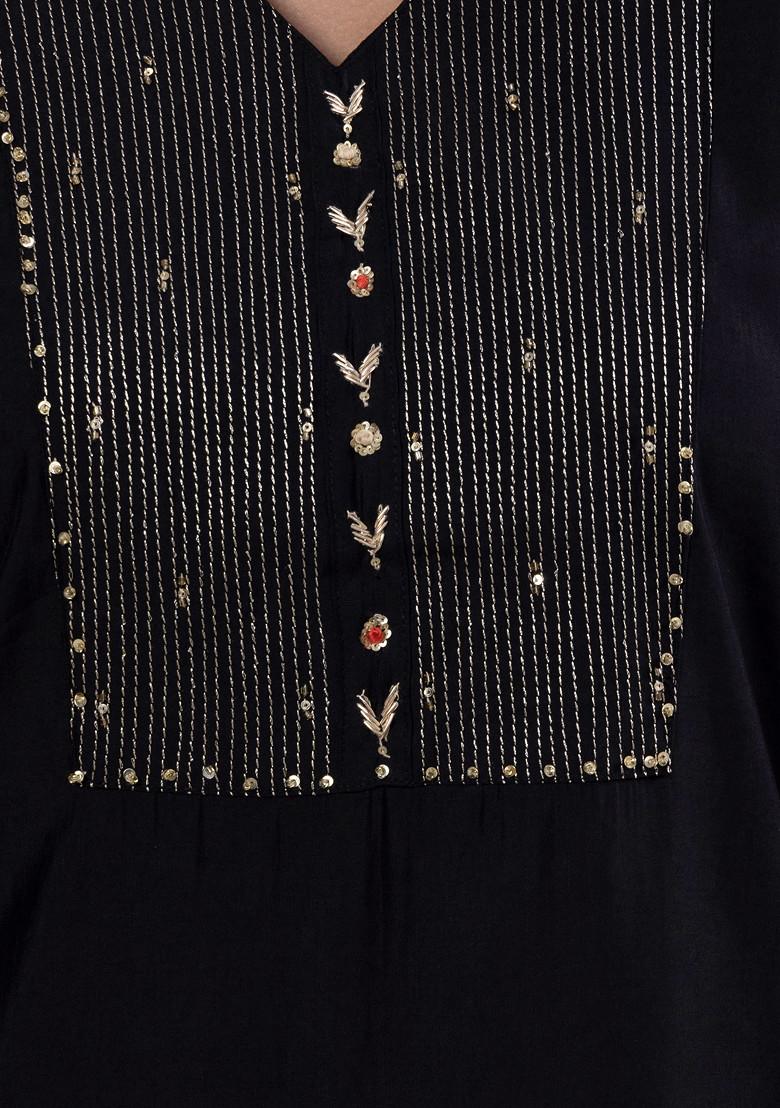 Black Zari Hand Embroidered Chanderi Kurta