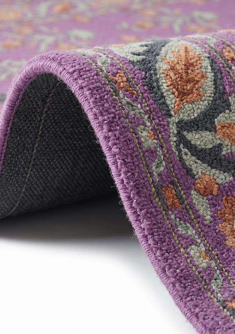 Saffron Rugs Hand Tufted Mauve Purple Floral Oriental Square Wool Area Rug - Indya